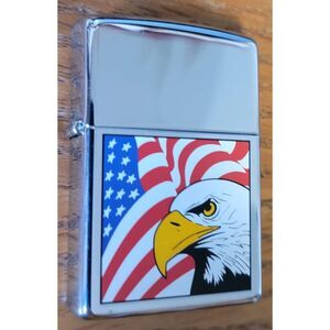 Zippo 607 Eagle & Flag Lighter 2004 High Polish Chrome New in Case Retired USA